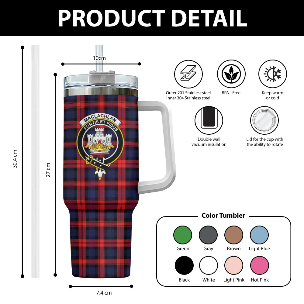 Scottish MacLachlan Modern Clan Badge Tartan 40oz Tumbler - Image 2