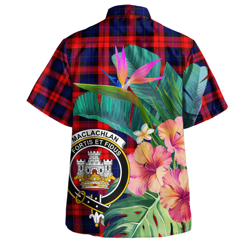 Scottish MacLachlan Modern Clan Badge Tartan Hawaiian Shirt Bouquet Tropical Style - Image 3