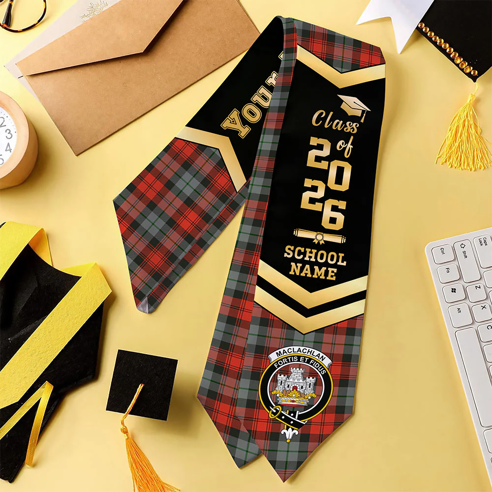 Scottish MacLachlan Weathered Clan Badge Tartan Graduation Stole Black Gold Honor - Image 4
