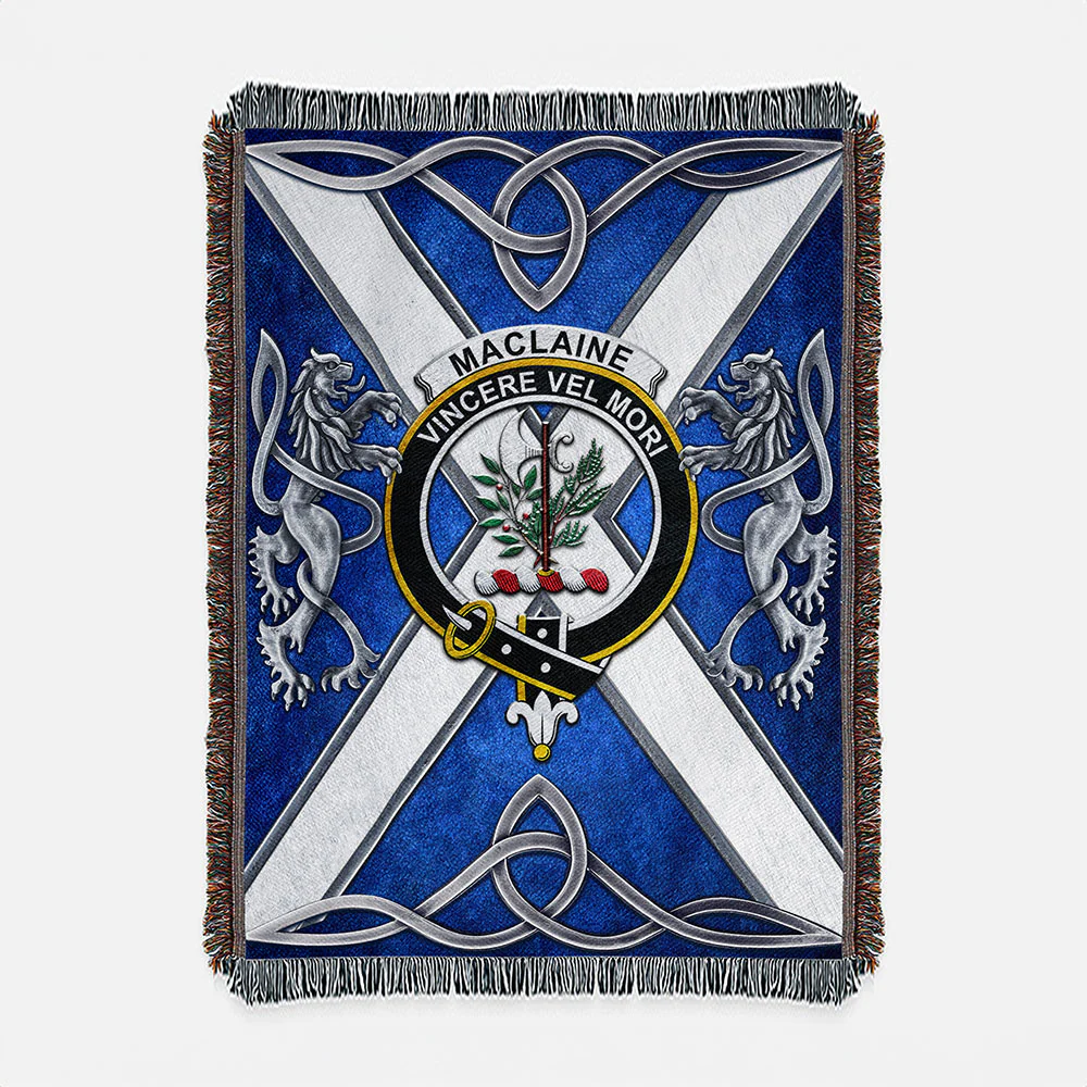 Scottish MacLaine Clan Badge Woven Blanket Silver Rampant Lion Emblem