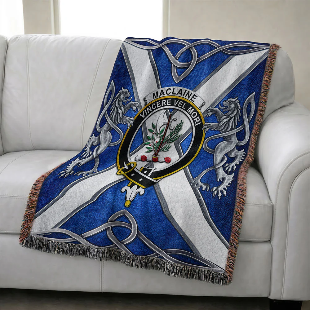 Scottish MacLaine Clan Badge Woven Blanket Silver Rampant Lion Emblem - Image 3