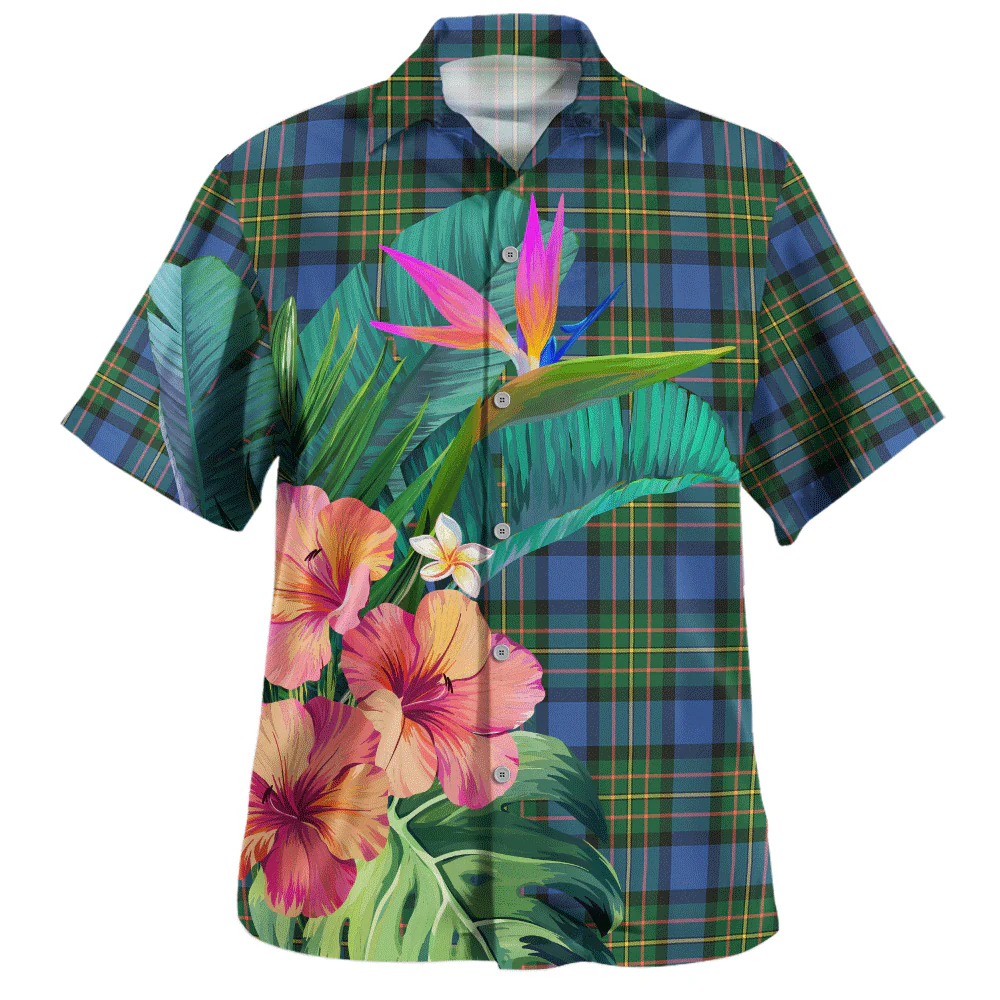Scottish MacLaren Ancient Clan Badge Tartan Hawaiian Shirt Bouquet Tropical Style - Image 2