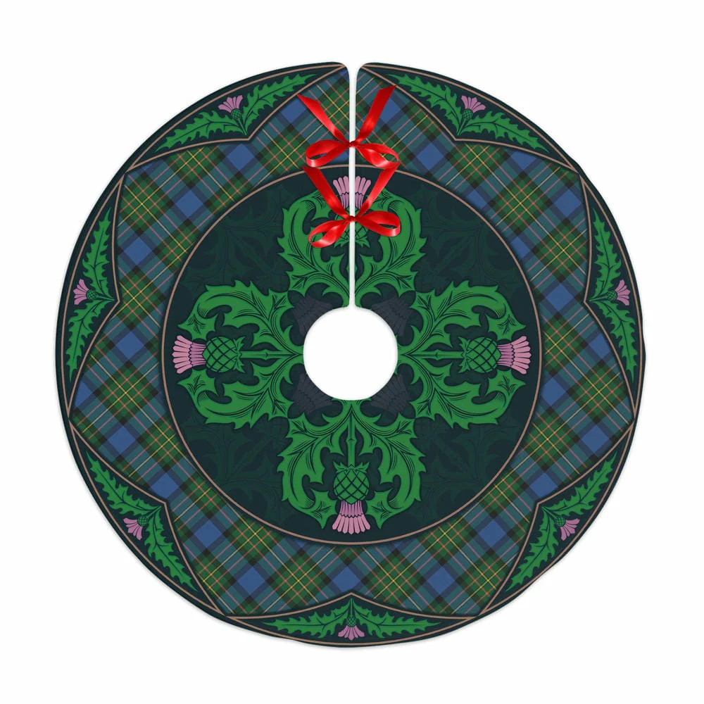 Scottish MacLaren Ancient Tartan Christmas Tree Skirt Old Scottish Thistle Flower