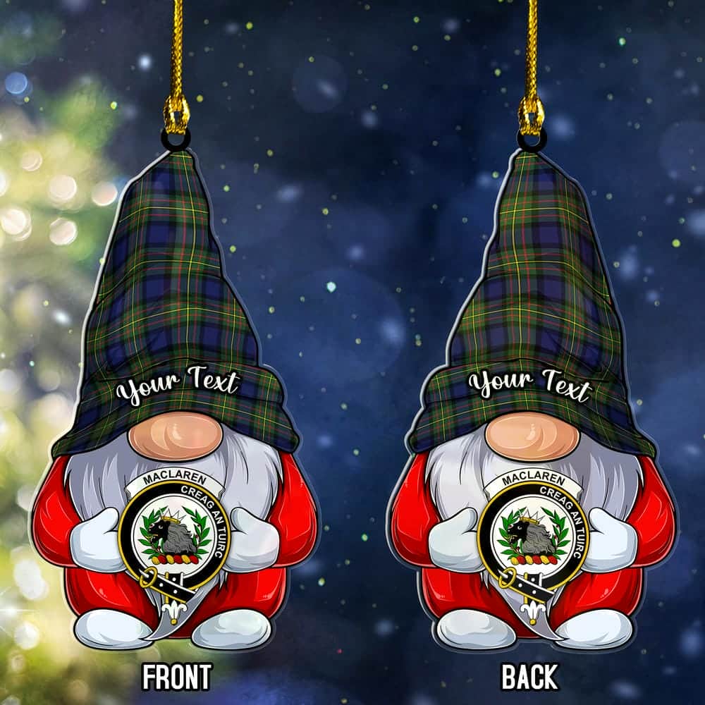 Scottish MacLaren Clan Badge Tartan Christmas Gnome Ornament Custom Personalized