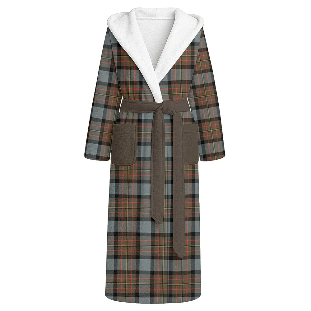 Scottish MacLaren Weathered Clan Badge Tartan Flannel Hooded Bathrobe