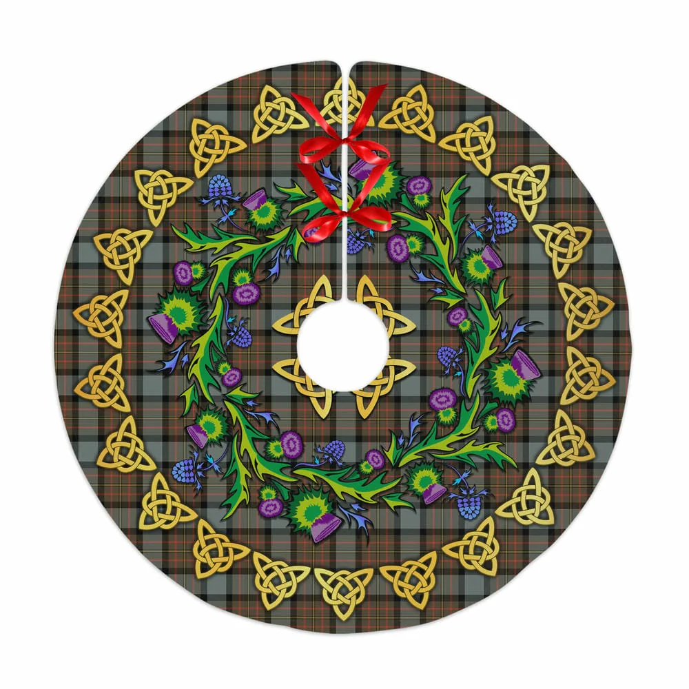 Scottish MacLaren Weathered Tartan Thistle Celtic Knot Christmas Tree Skirt