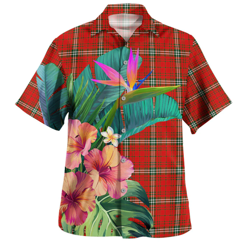 Scottish MacLay Modern Tartan Hawaiian Shirt Bouquet Tropical Style
