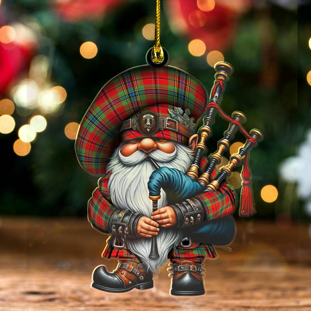 Scottish MacLean Clan Badge Tartan Bagpiper Gnome Ornament