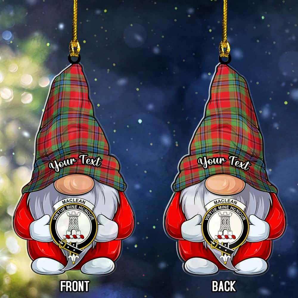 Scottish MacLean Clan Badge Tartan Christmas Gnome Ornament Custom Personalized