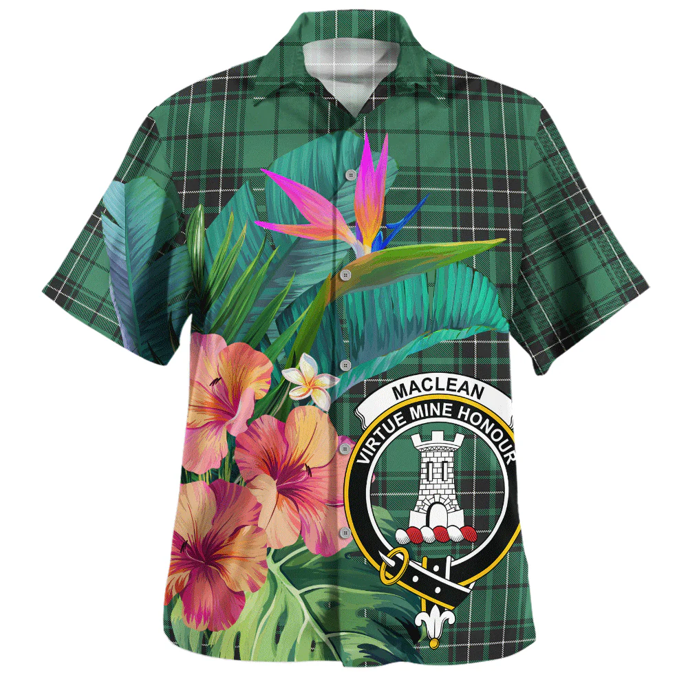 Scottish MacLean Hunting Ancient Clan Badge Tartan Hawaiian Shirt Bouquet Tropical Style