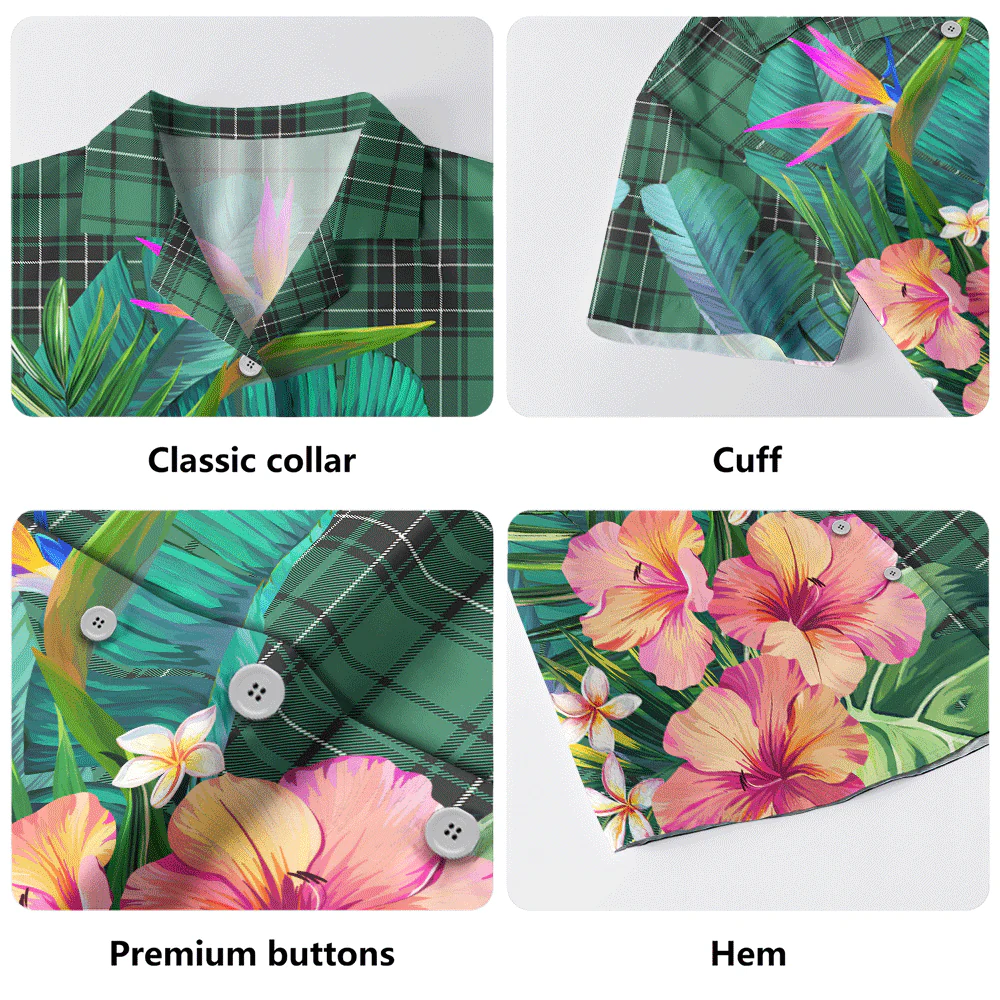 Scottish MacLean Hunting Ancient Clan Badge Tartan Hawaiian Shirt Bouquet Tropical Style - Image 5
