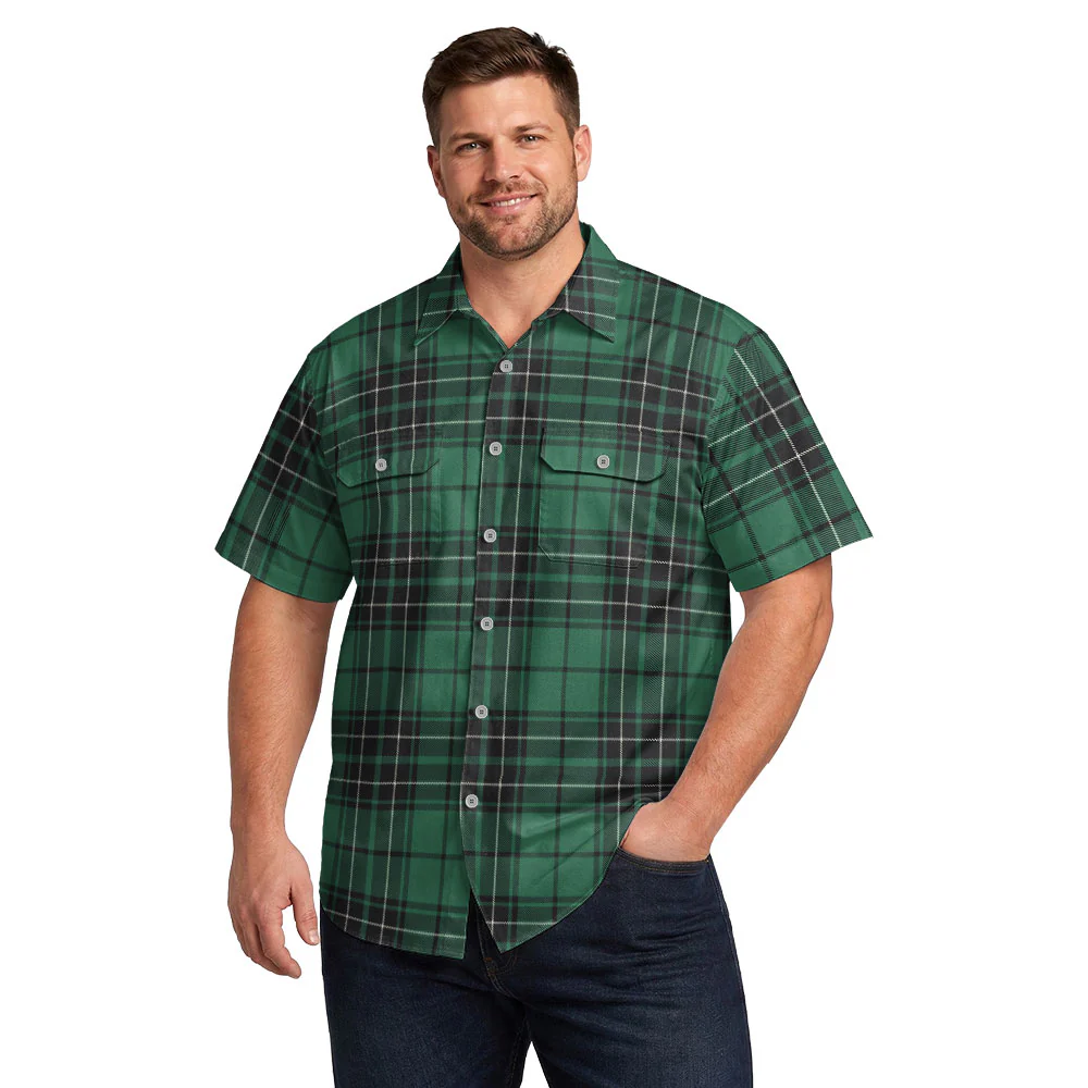 Scottish MacLean Hunting Ancient Clan Badge Tartan Short Sleeve Work Shirt - Image 4