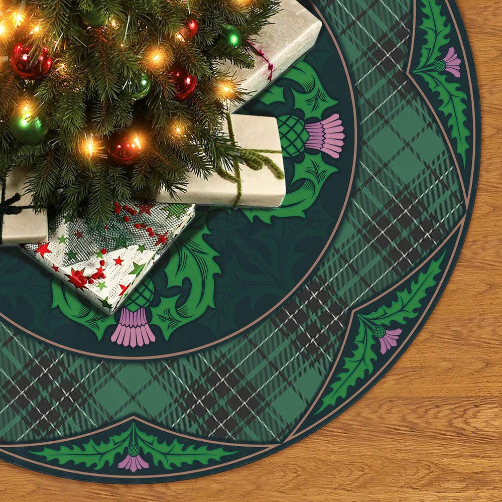 Scottish MacLean Hunting Ancient Tartan Christmas Tree Skirt Old Scottish Thistle Flower - Image 2