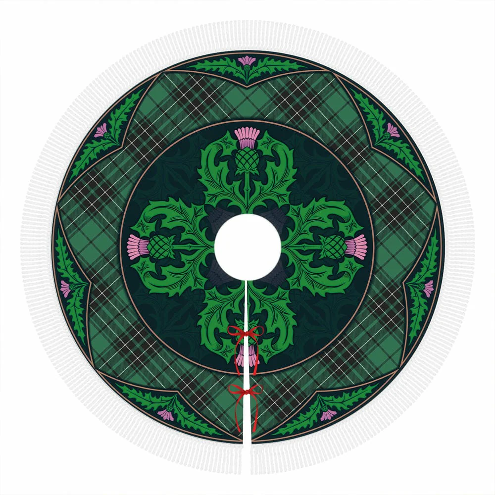 Scottish MacLean Hunting Ancient Tartan Christmas Tree Skirt Old Scottish Thistle Flower - Image 4