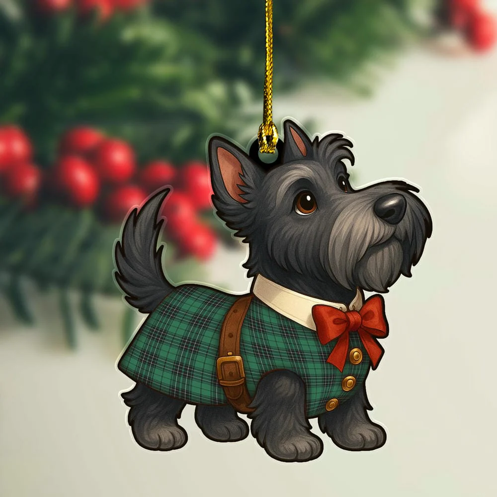Scottish MacLean Hunting Ancient Tartan Ornament Scottie Dog
