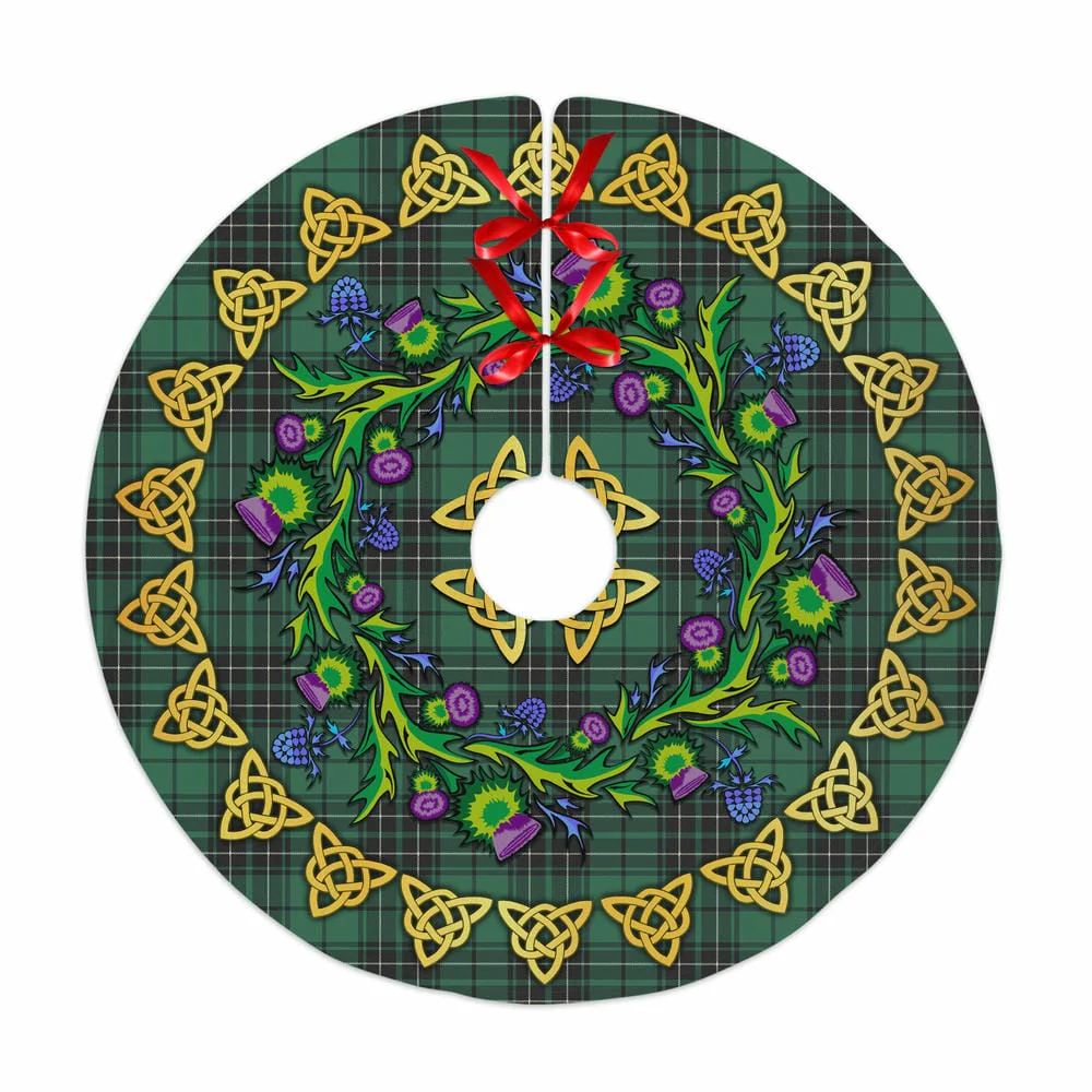 Scottish MacLean Hunting Ancient Tartan Thistle Celtic Knot Christmas Tree Skirt