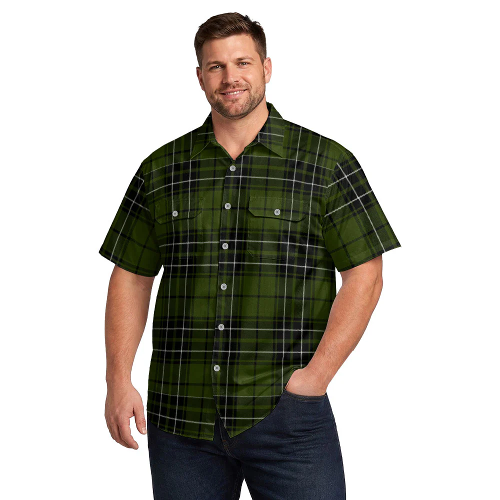 Scottish MacLean Hunting Clan Badge Tartan Short Sleeve Work Shirt - Image 4