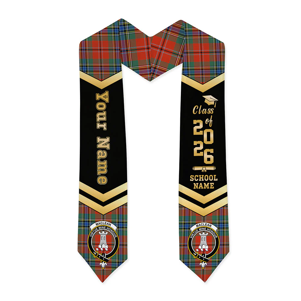 Scottish MacLean of Duart Ancient Clan Badge Tartan Graduation Stole Black Gold Honor