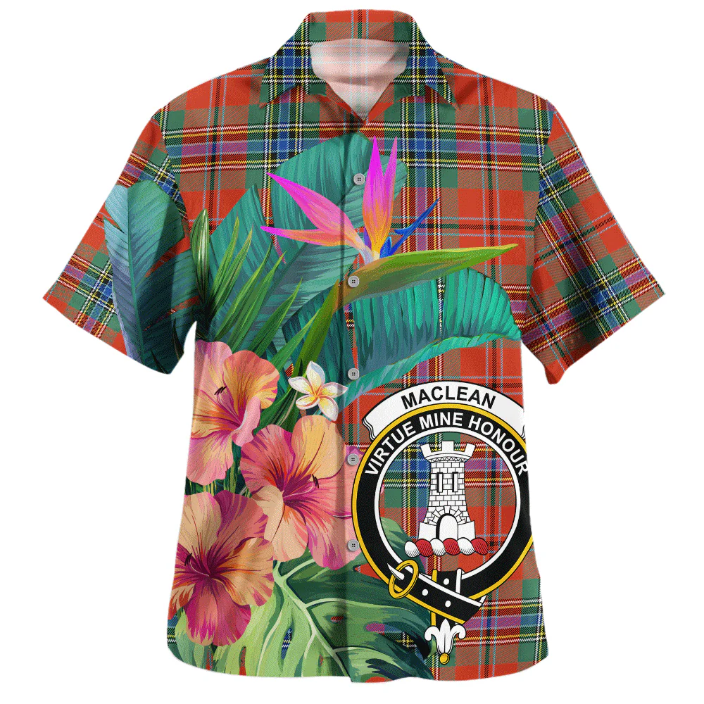 Scottish MacLean of Duart Ancient Clan Badge Tartan Hawaiian Shirt Bouquet Tropical Style
