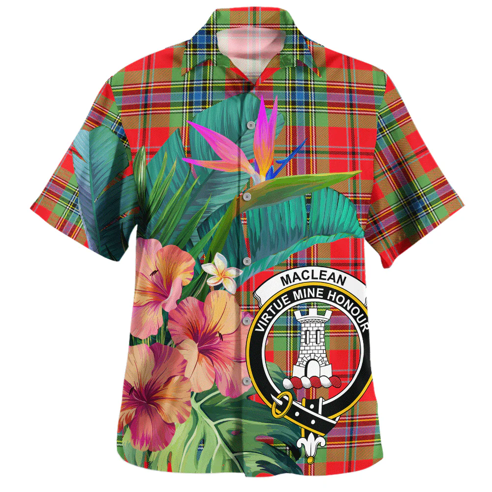 Scottish MacLean of Duart Modern Clan Badge Tartan Hawaiian Shirt Bouquet Tropical Style
