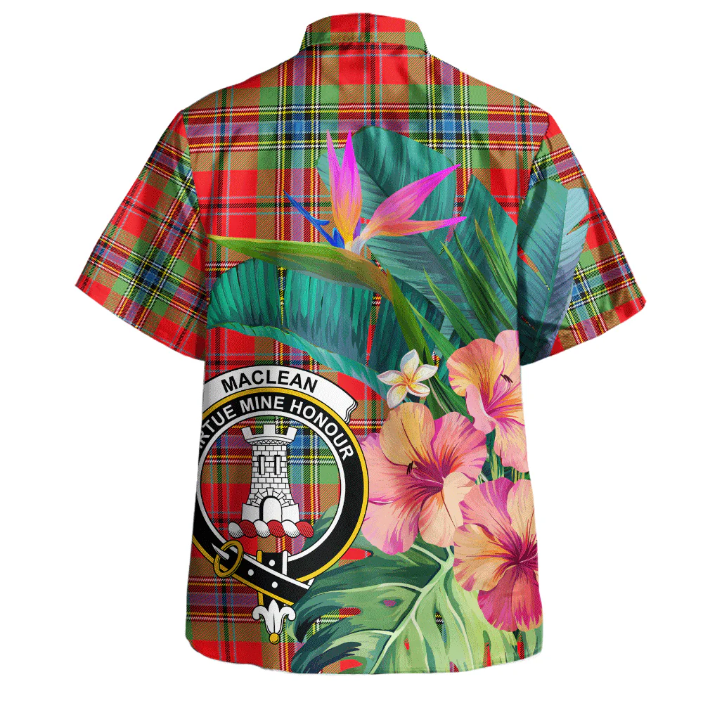 Scottish MacLean of Duart Modern Clan Badge Tartan Hawaiian Shirt Bouquet Tropical Style - Image 3
