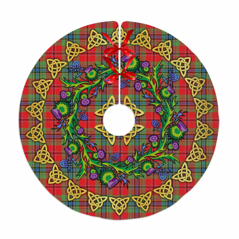 Scottish MacLean of Duart Modern Tartan Thistle Celtic Knot Christmas Tree Skirt
