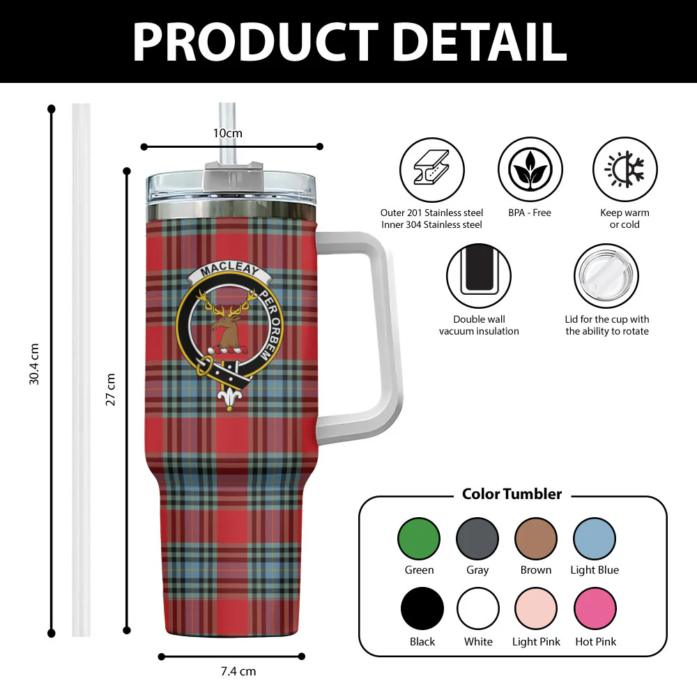 Scottish MacLeay Clan Badge Tartan 40oz Tumbler - Image 2