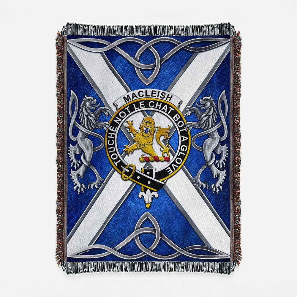 Scottish MacLeish Clan Badge Woven Blanket Silver Rampant Lion Emblem