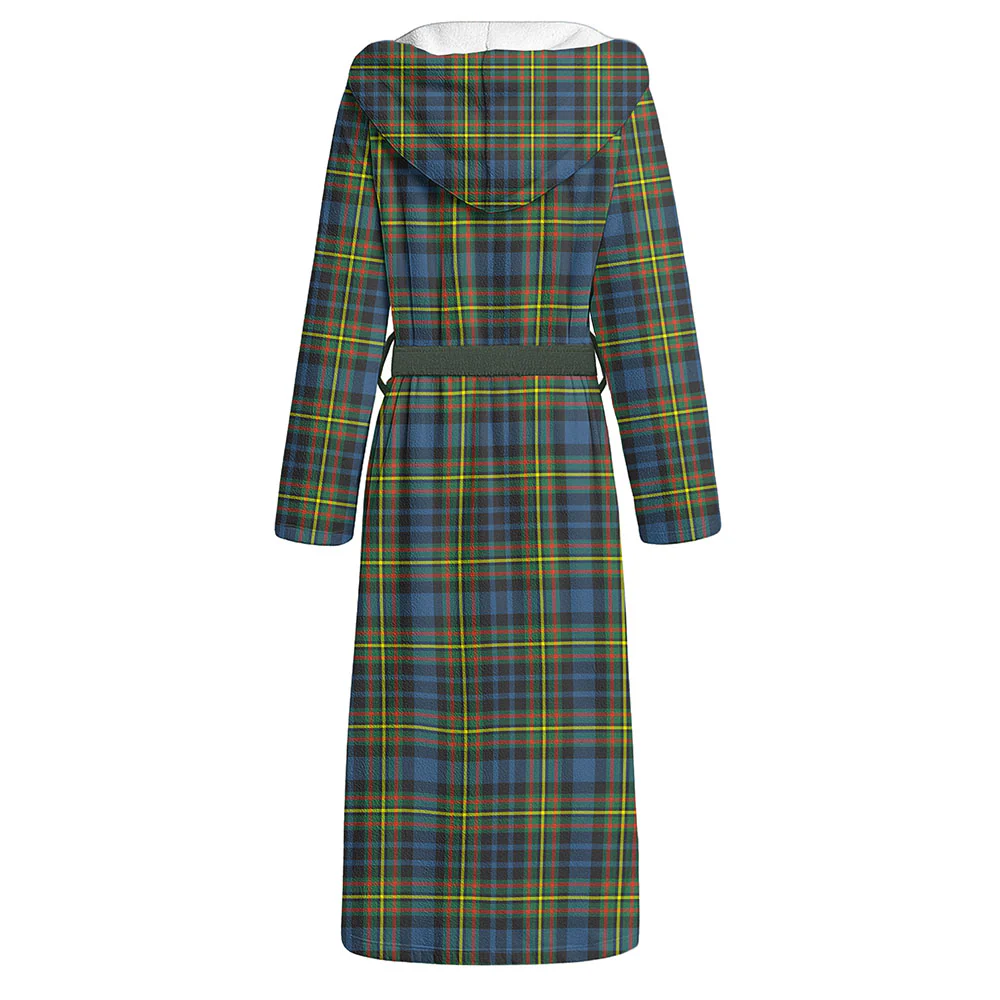 Scottish MacLellan Ancient Clan Badge Tartan Flannel Hooded Bathrobe - Image 2
