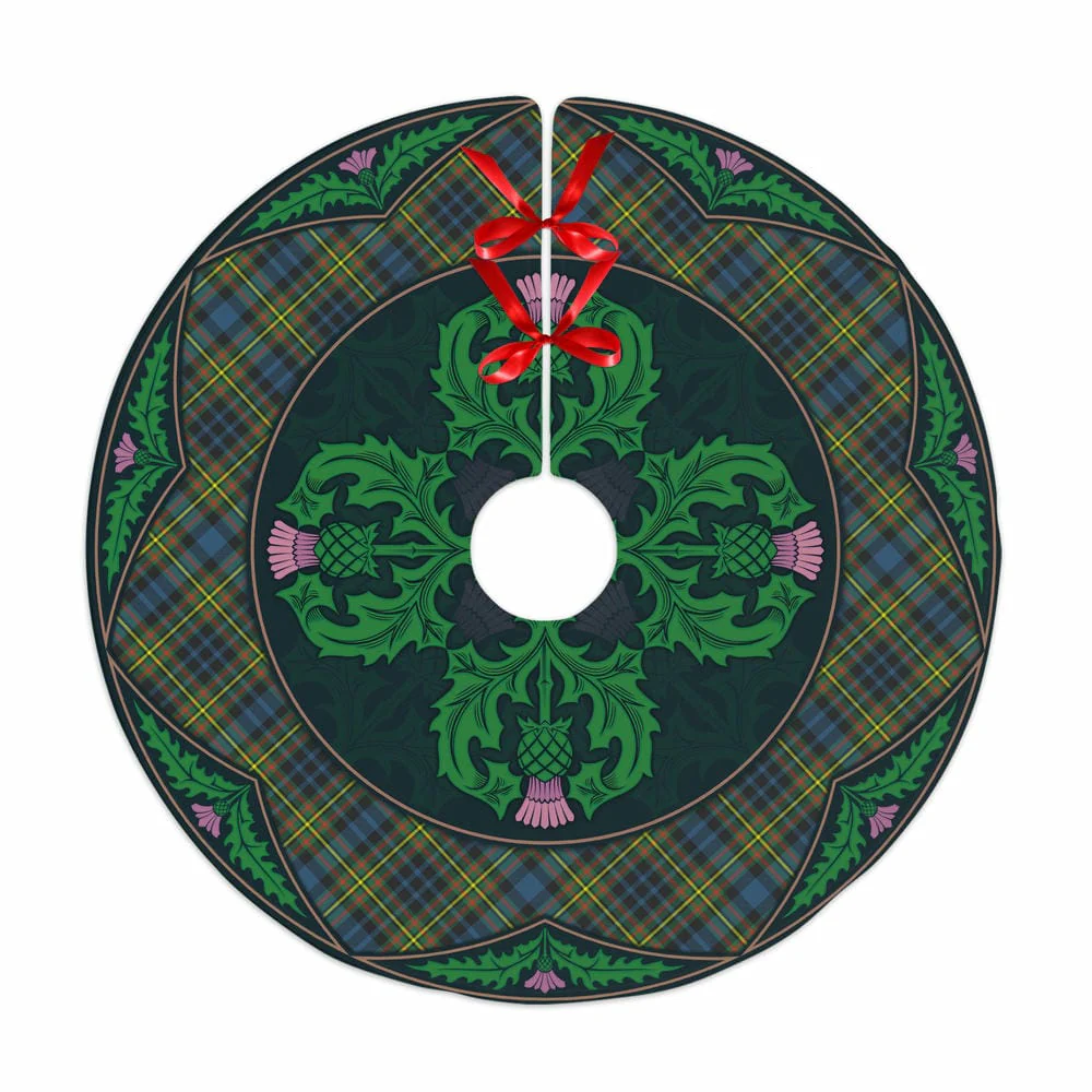 Scottish MacLellan Ancient Tartan Christmas Tree Skirt Old Scottish Thistle Flower
