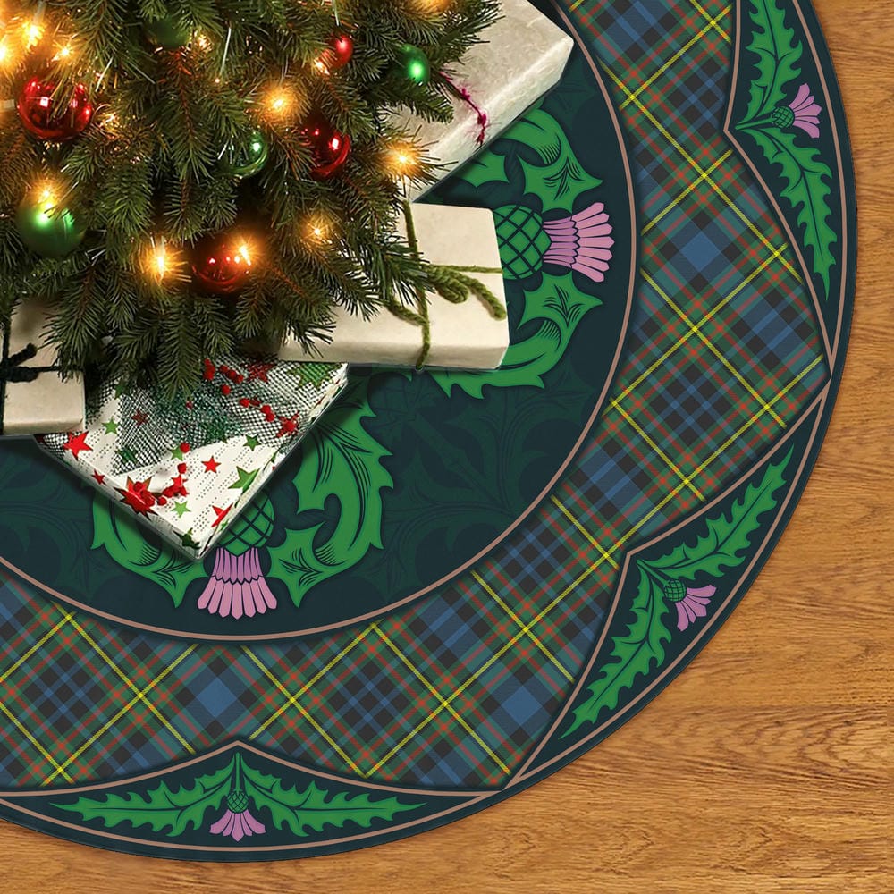 Scottish MacLellan Ancient Tartan Christmas Tree Skirt Old Scottish Thistle Flower - Image 2