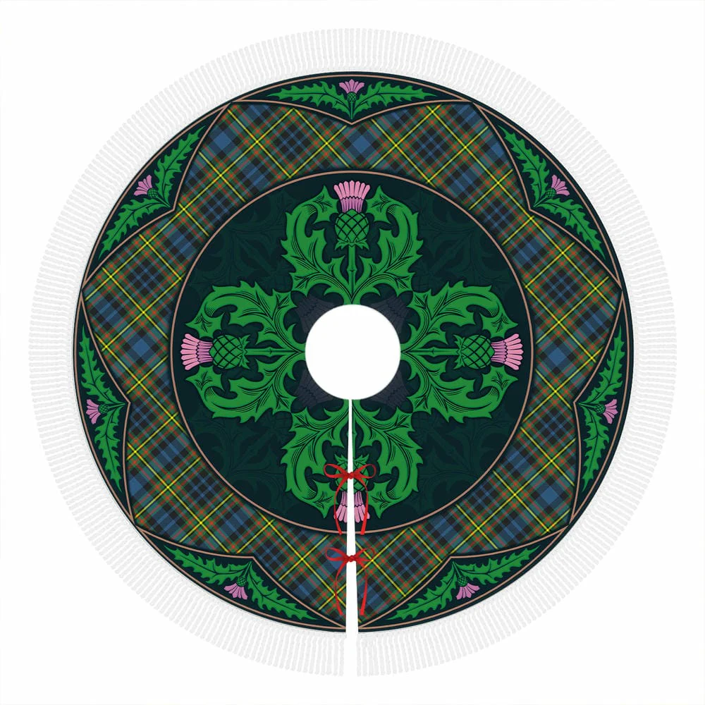 Scottish MacLellan Ancient Tartan Christmas Tree Skirt Old Scottish Thistle Flower - Image 4