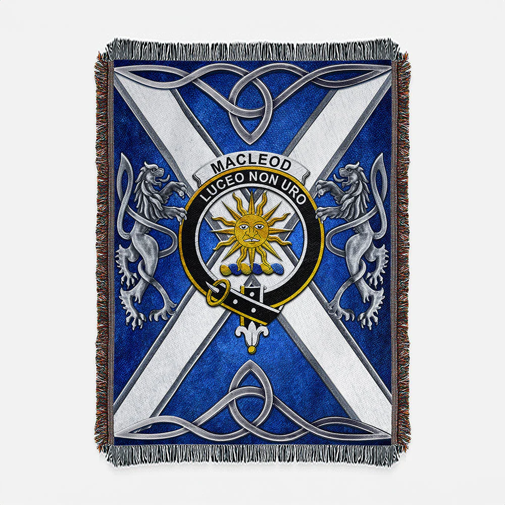Scottish MacLeod Clan Badge Woven Blanket Silver Rampant Lion Emblem
