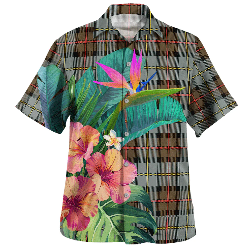 Scottish MacLeod of Harris Weathered Clan Badge Tartan Hawaiian Shirt Bouquet Tropical Style - Image 2