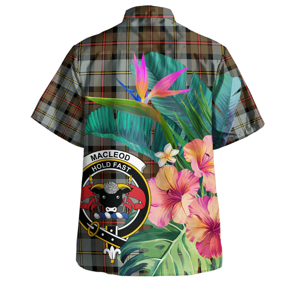 Scottish MacLeod of Harris Weathered Clan Badge Tartan Hawaiian Shirt Bouquet Tropical Style - Image 3
