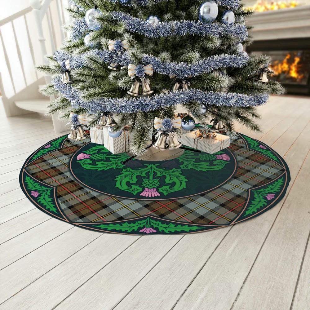 Scottish MacLeod of Harris Weathered Tartan Christmas Tree Skirt Old Scottish Thistle Flower - Image 3