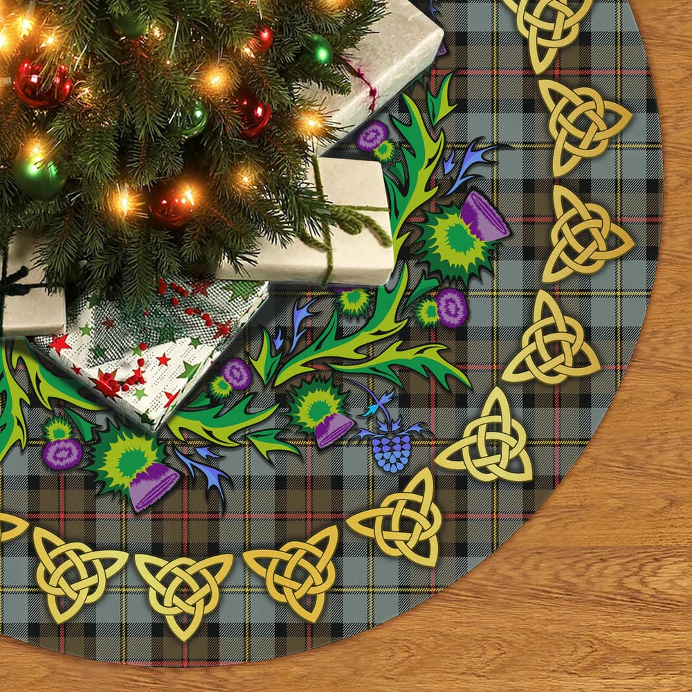 Scottish MacLeod of Harris Weathered Tartan Thistle Celtic Knot Christmas Tree Skirt - Image 2