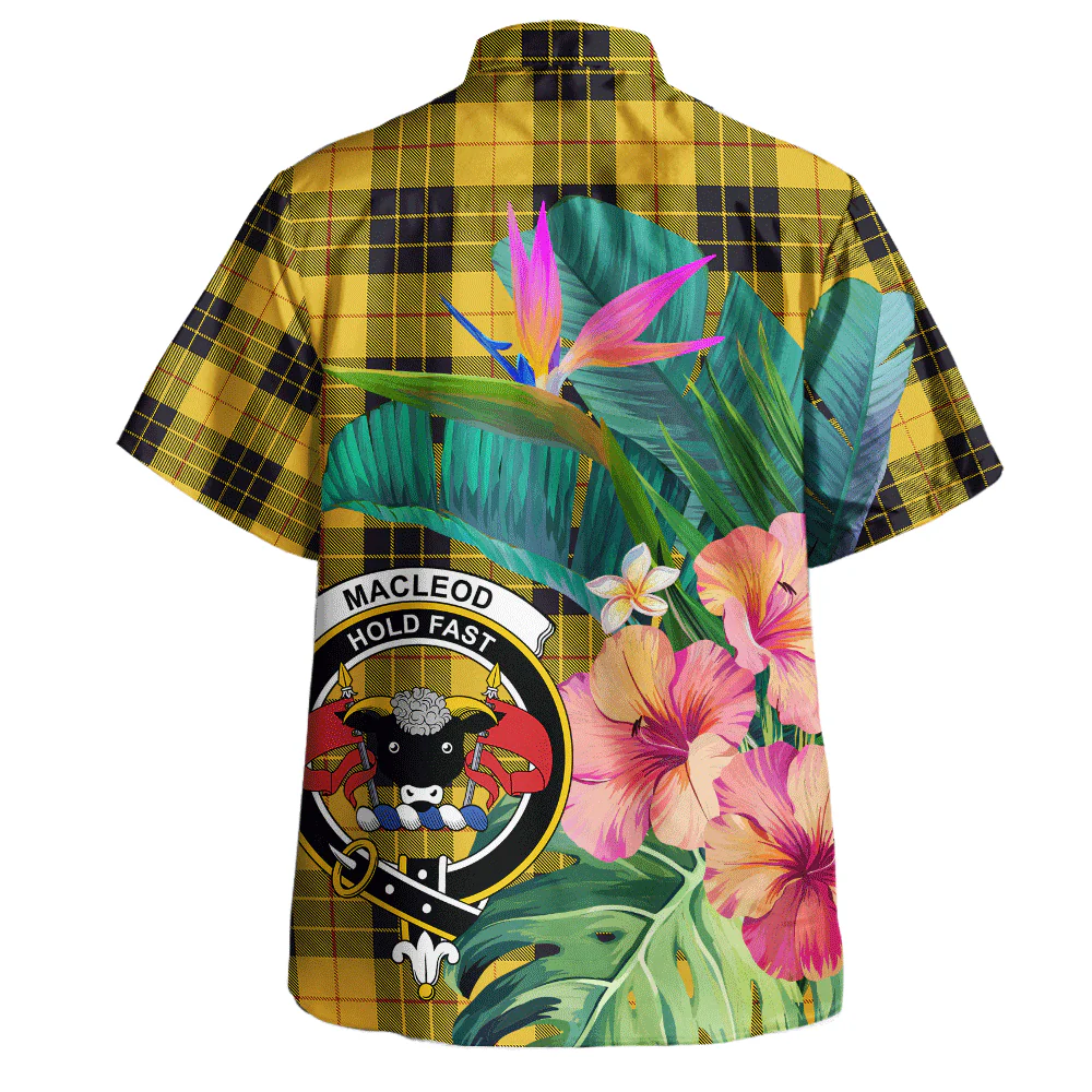 Scottish MacLeod of Lewis Ancient Clan Badge Tartan Hawaiian Shirt Bouquet Tropical Style - Image 3