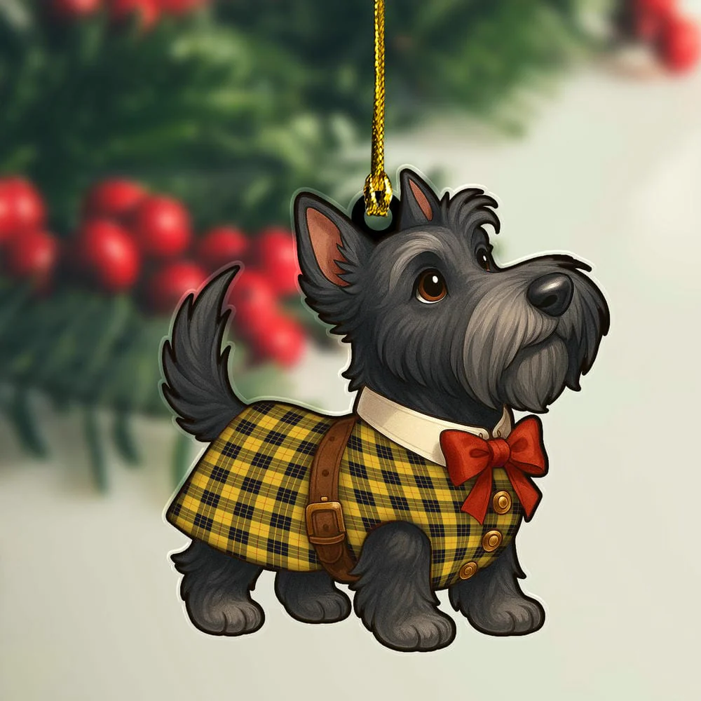 Scottish MacLeod of Lewis Ancient Tartan Ornament Scottie Dog