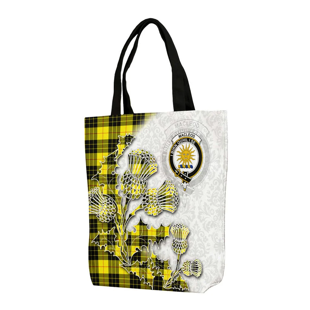 Scottish MacLeod of Lewis Clan Badge Tartan Canvas Bag With Shoulder Straps - Thistle Flowers Style