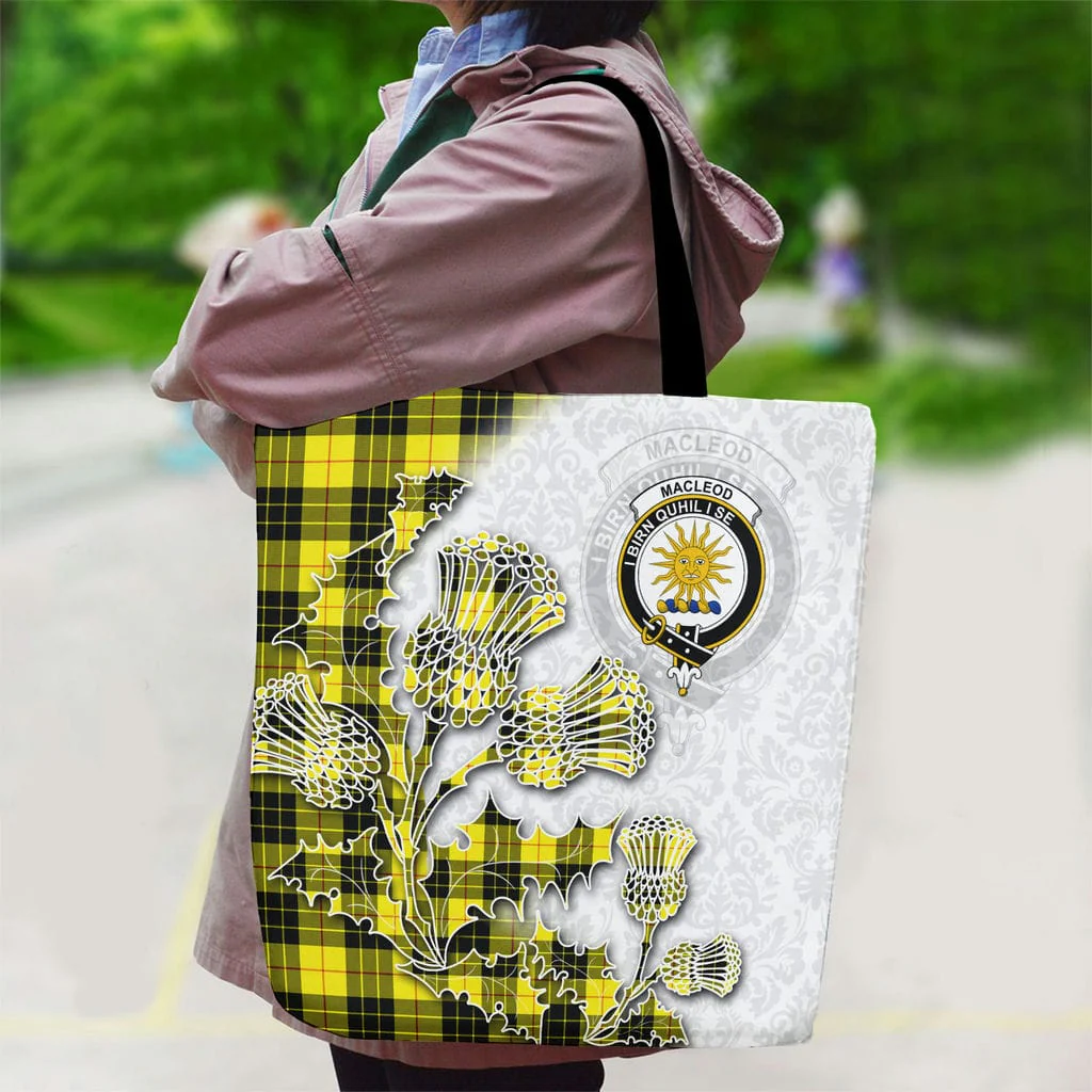Scottish MacLeod of Lewis Clan Badge Tartan Canvas Bag With Shoulder Straps - Thistle Flowers Style - Image 2