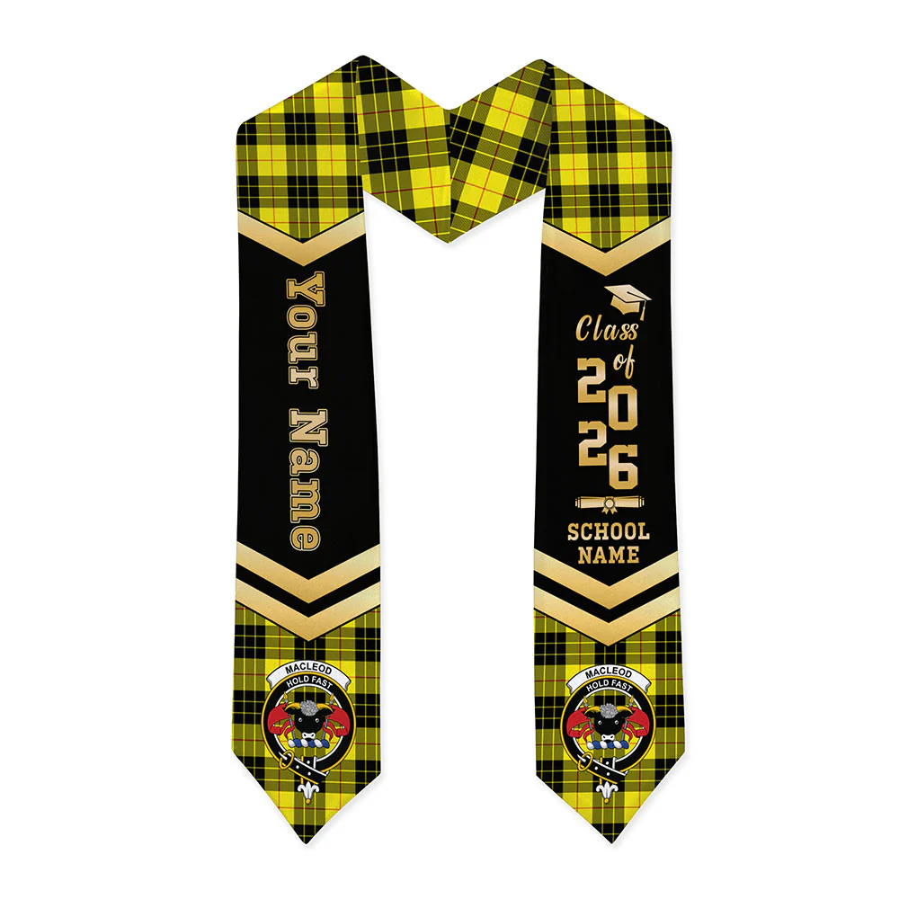 Scottish MacLeod of Lewis Modern Clan Badge Tartan Graduation Stole Black Gold Honor