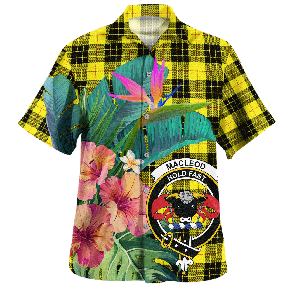 Scottish MacLeod of Lewis Modern Clan Badge Tartan Hawaiian Shirt Bouquet Tropical Style
