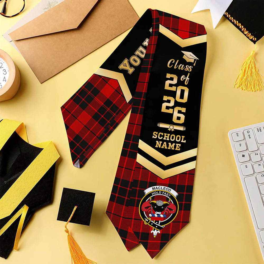 Scottish MacLeod of Raasay Clan Badge Tartan Graduation Stole Black Gold Honor - Image 4