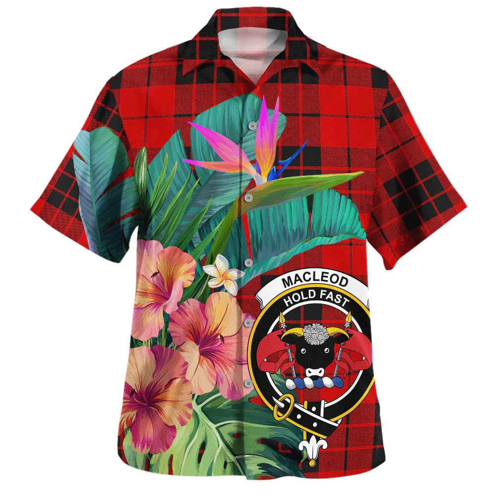 Scottish MacLeod of Raasay Clan Badge Tartan Hawaiian Shirt Bouquet Tropical Style