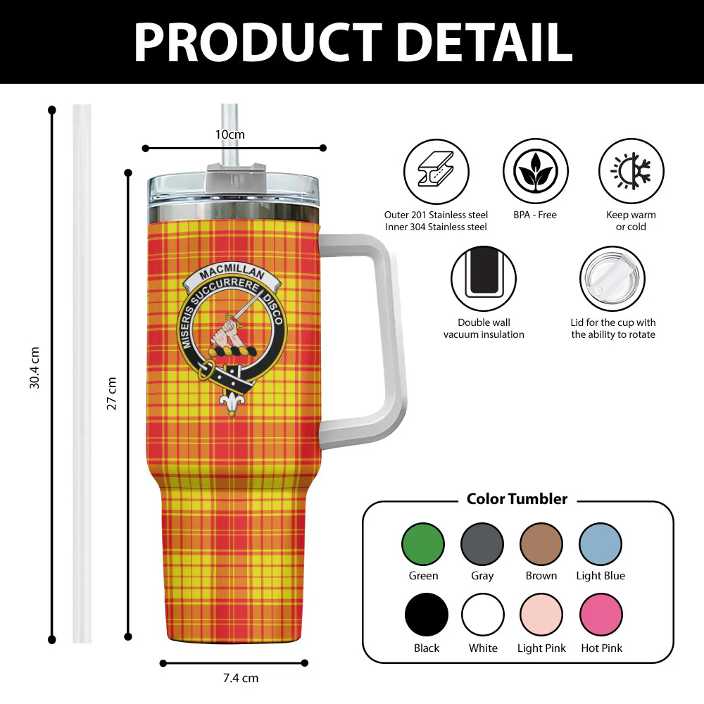 Scottish MacMillan Clan Clan Badge Tartan 40oz Tumbler - Image 2