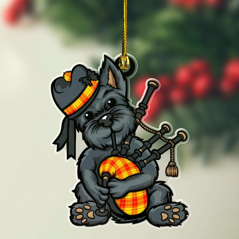 Scottish MacMillan Tartan Ornament Scottish Terrier Plays The Bagpipes