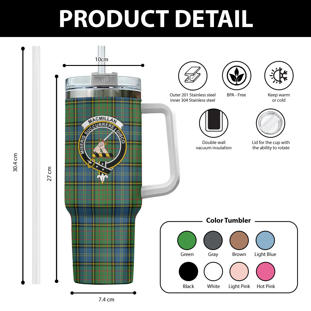 Scottish MacMillan Hunting Ancient Clan Badge Tartan 40oz Tumbler - Image 2