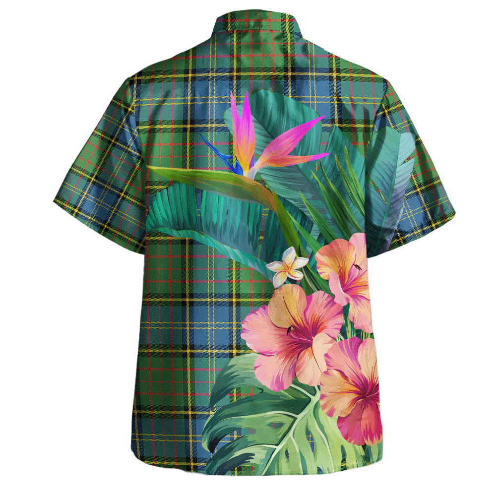 Scottish MacMillan Hunting Ancient Clan Badge Tartan Hawaiian Shirt Bouquet Tropical Style - Image 4