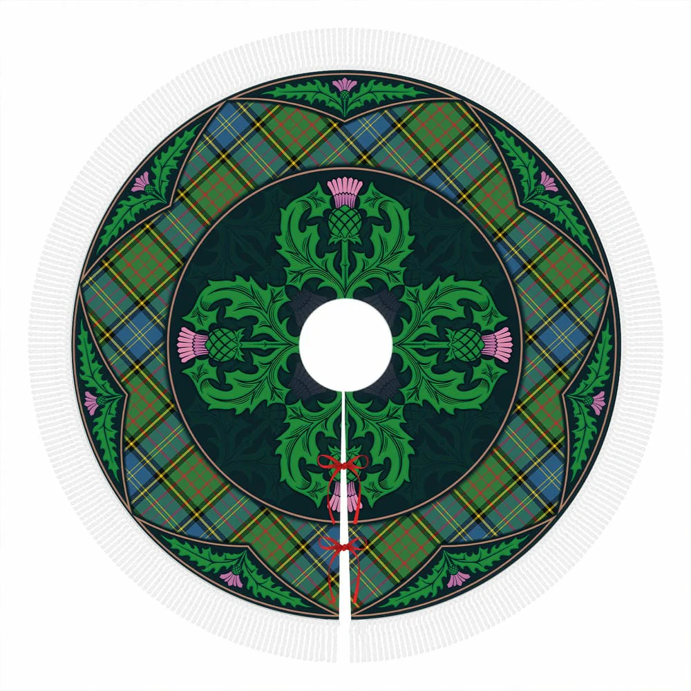 Scottish MacMillan Hunting Ancient Tartan Christmas Tree Skirt Old Scottish Thistle Flower - Image 4